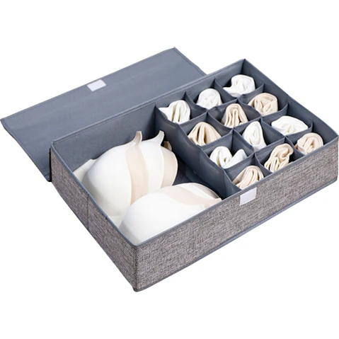 SOGA Grey Flip Top Underwear Storage Box Foldable Home Organiser