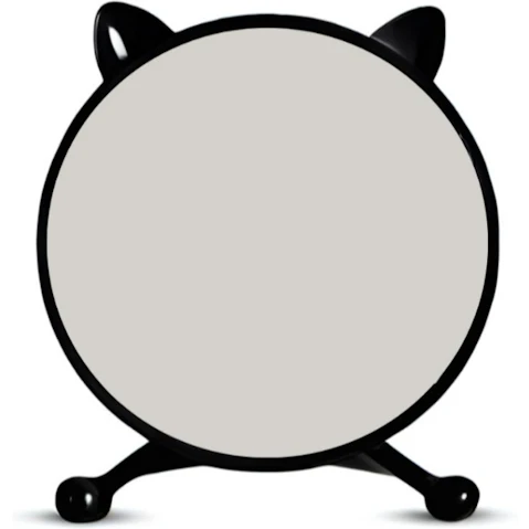 SOGA Black Round Smart Bedroom Mirror Table with Cat Ear Style No LED Light - 30cm