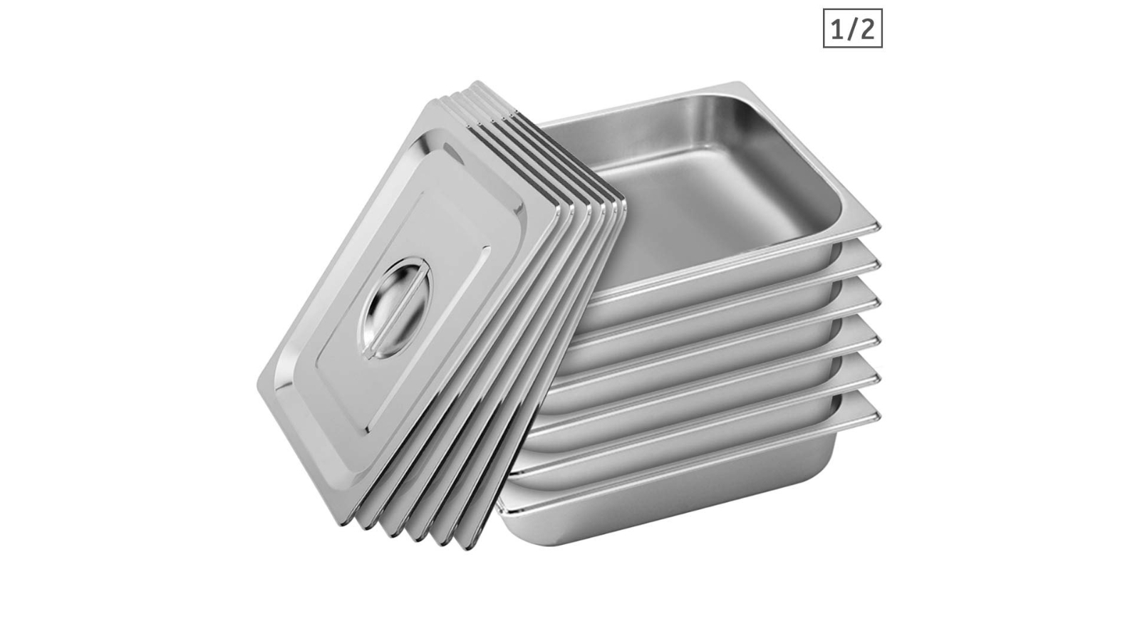 SOGA 6x Gastronorm GN Pan Full Size 1/2 GN Pan 6.5cm Deep Stainless Steel Tray With Lid