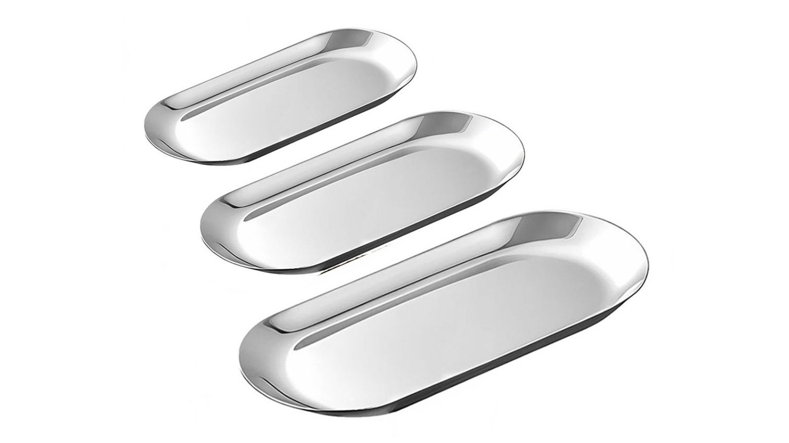 Soga 3 Piece of Silver Nordic Oval Plate Set in Small, Medium and Large Size