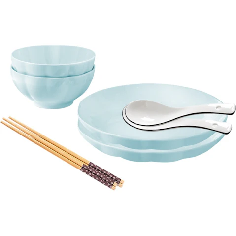 Soga Set of 4 Japanese Style Ceramic Dinnerware Bowl Set - Light Blue