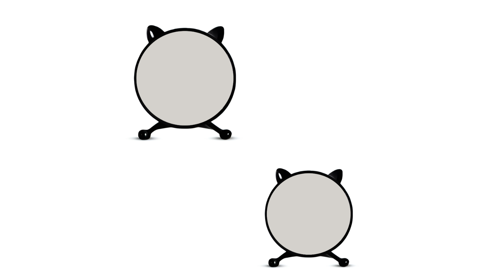 SOGA 2 Piece Black Round Smart Bedroom Mirror Table with Cat Ear Style No LED Light - 30cm