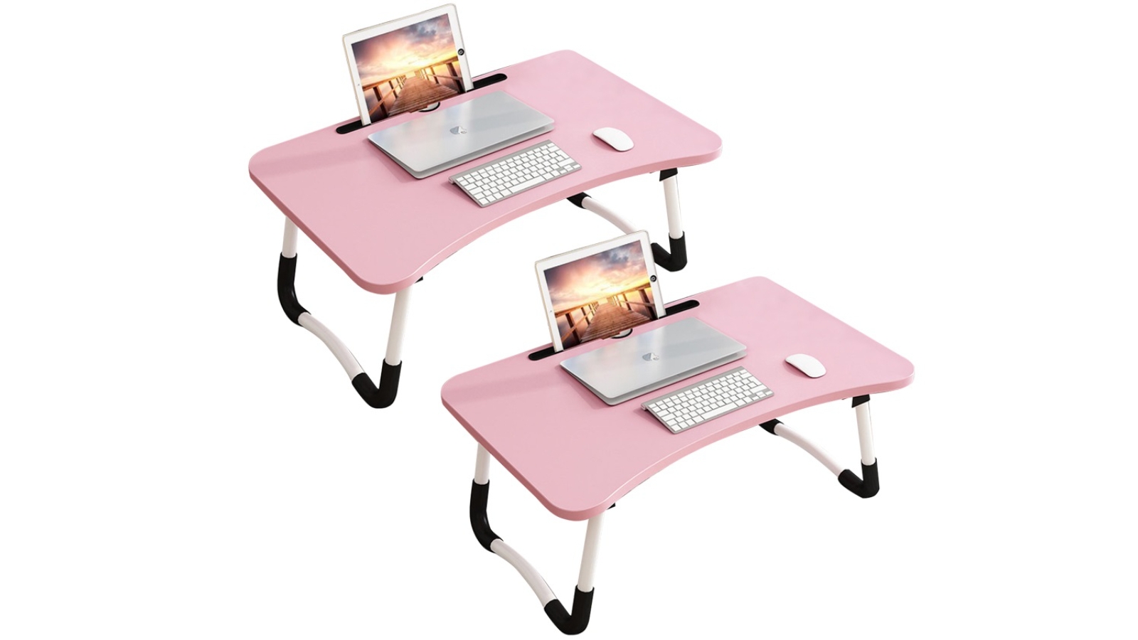 Soga 2-Piece Portable Desk Table with Notebook Stand Card Slot - Pink