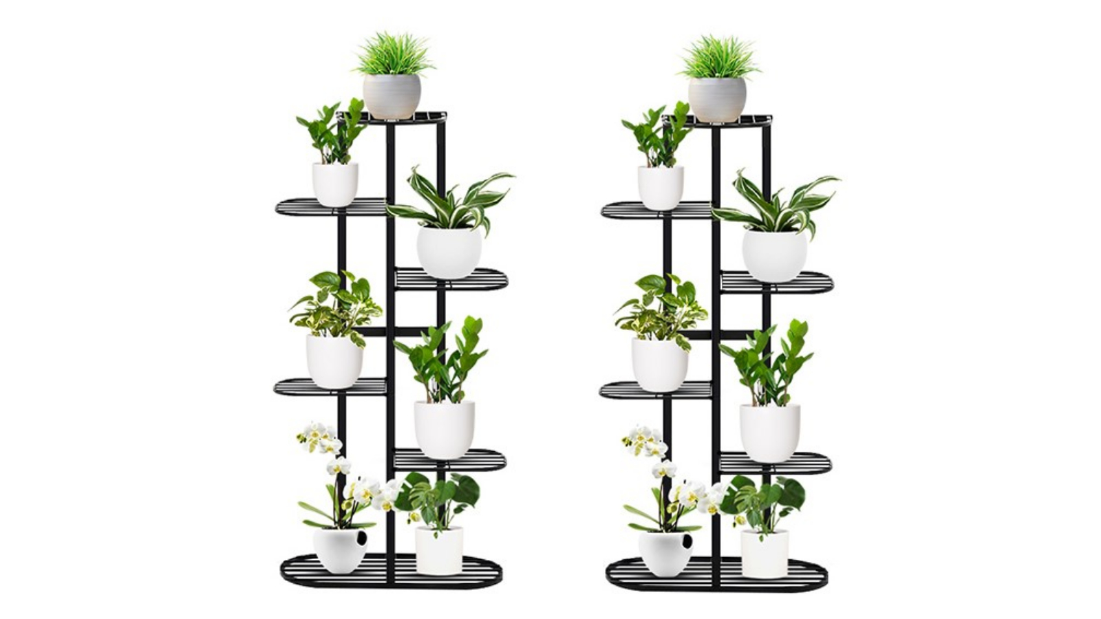 SOGA 6 Tier 7 Pots Black Metal Plant Rack Flowerpot Storage Display Stand Holder Home Garden Decor - 2 Piece
