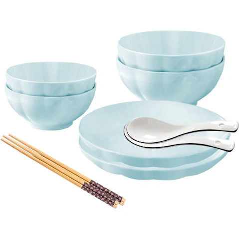 Soga Set of 6 Japanese Style Ceramic Dinnerware Bowl Set - Light Blue