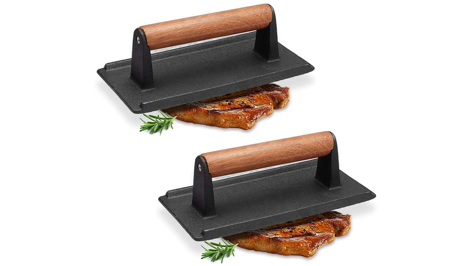 SOGA 2x Cast Iron Bacon Meat Steak Press Grill BBQ with Wood Handle Weight Plate