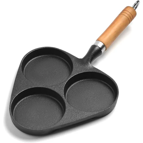 SOGA 3 Mold Cast Iron Breakfast Fried Egg Pancake Omelette Fry Pan