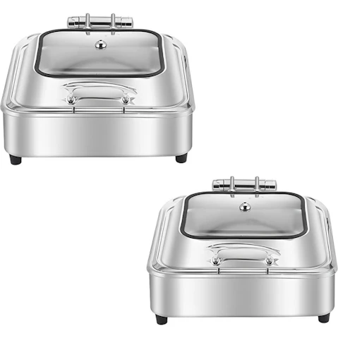 Soga Set of 2 Stainless Steel Square Tray Buffet Food Warmer with Top Lid
