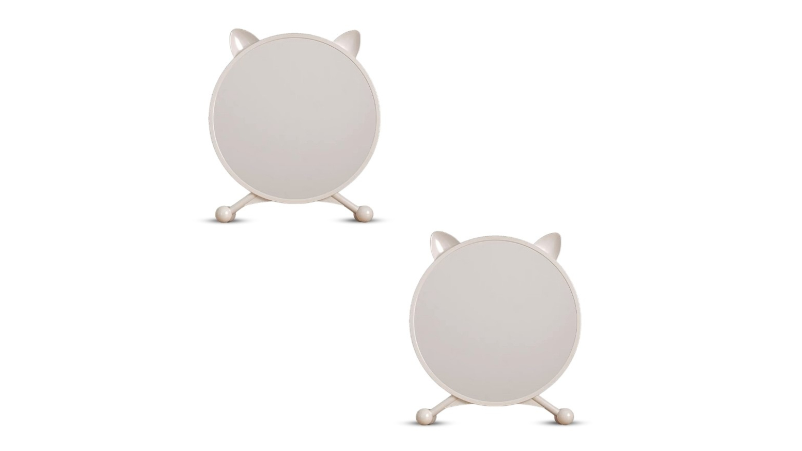 SOGA 2 Piece White Round Smart Bedroom Mirror Table with Cat Ear Style No LED Light - 40cm