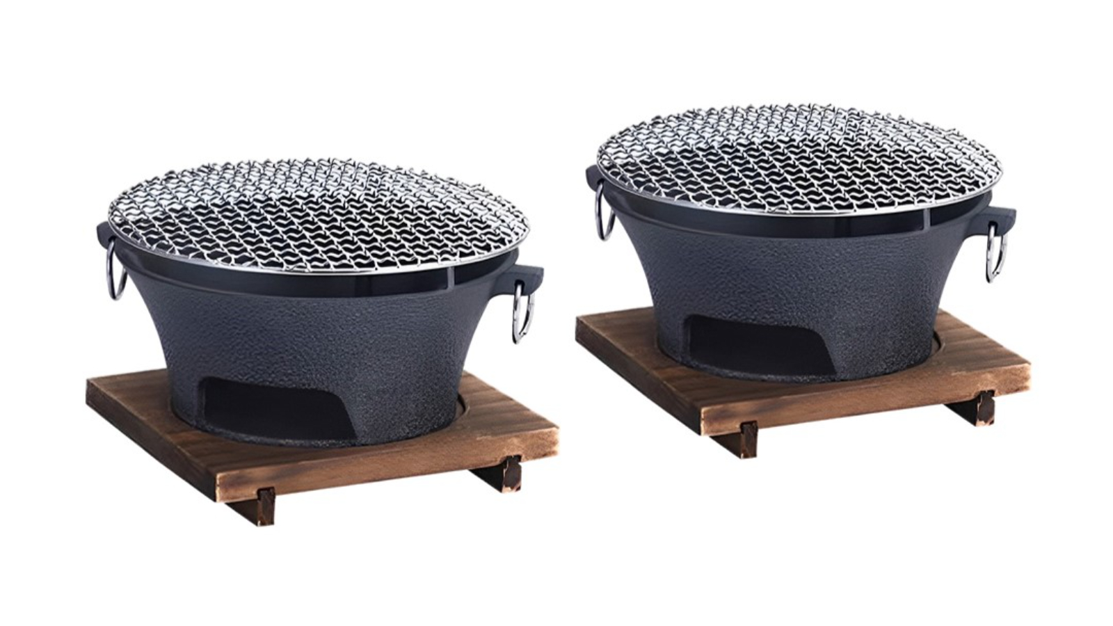SOGA 2 Piece Cast Iron Round Stove Charcoal Table with Wooden Board - Medium