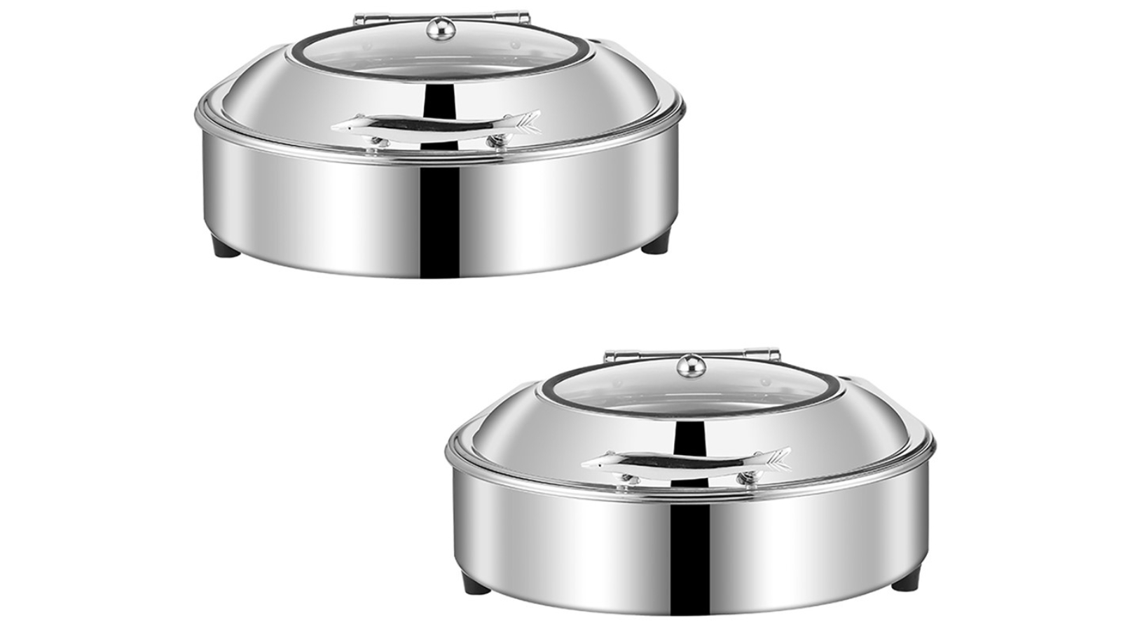 Soga Set of 2 Stainless Steel Round Tray Buffet Food Warmer with Top Lid