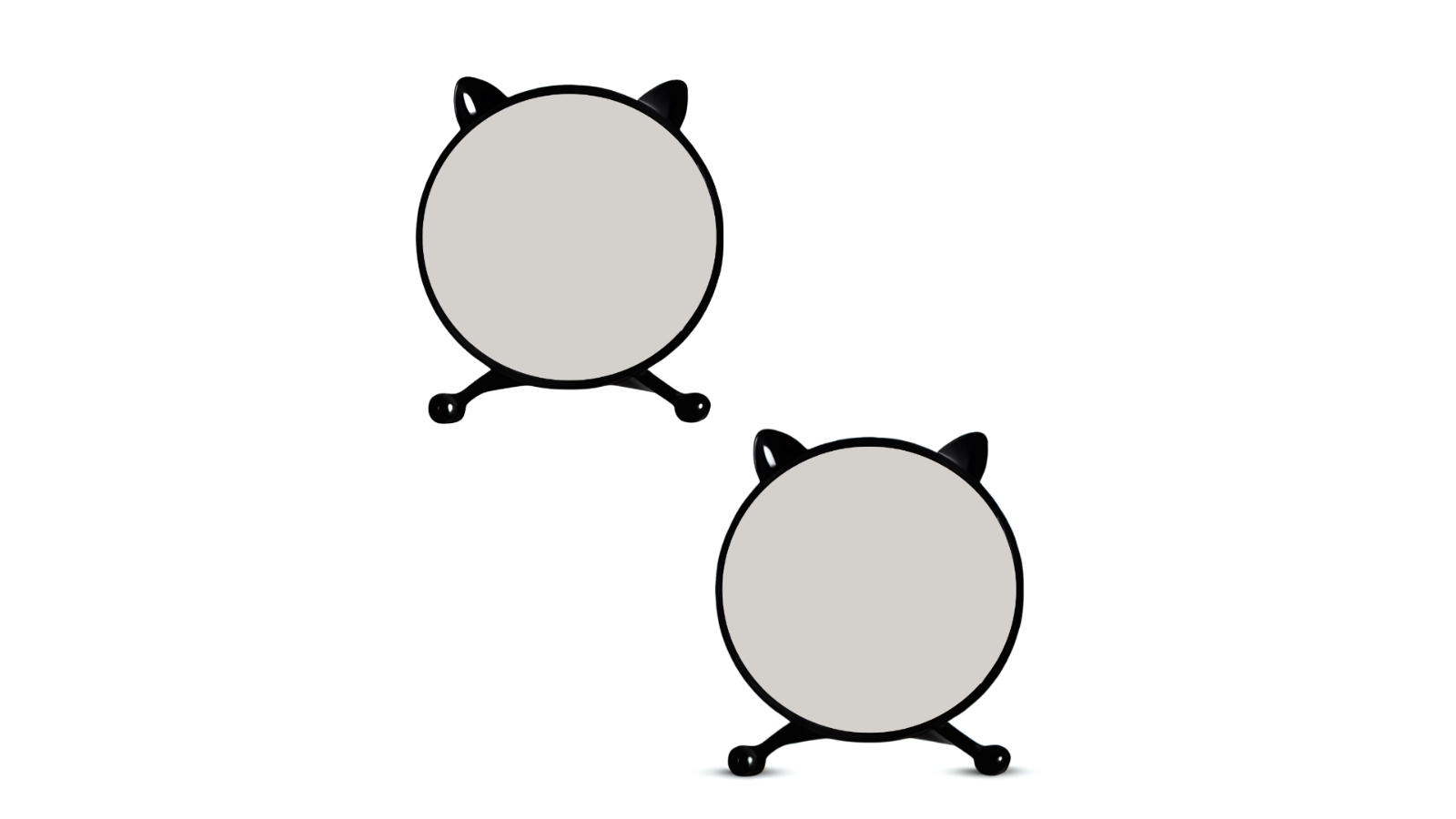 SOGA 2 Piece Black Round Smart Bedroom Mirror Table with Cat Ear Style No LED Light - 40cm