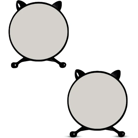 SOGA 2 Piece Black Round Smart Bedroom Mirror Table with Cat Ear Style No LED Light - 40cm