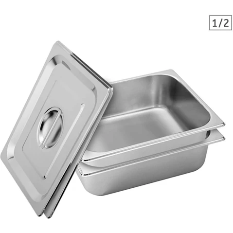 SOGA 2x Gastronorm GN Pan Full Size 1/2 GN Pan 10cm Deep Stainless Steel Tray With Lid