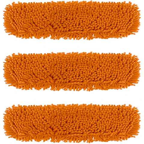 Soga 3 Piece Orange Rotating Dust Remover Cleaning Pad Microfiber Flat Floor Mop - 50 x 12cm