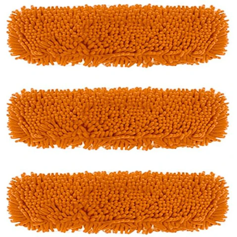 Soga 3 Piece Orange Rotating Dust Remover Cleaning Pad Microfiber Flat Floor Mop - 60 x 12cm