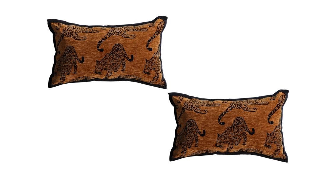 Soga Set of 2 30cm Leopard Light Lumbar Decorative Cushion - Dark Brown