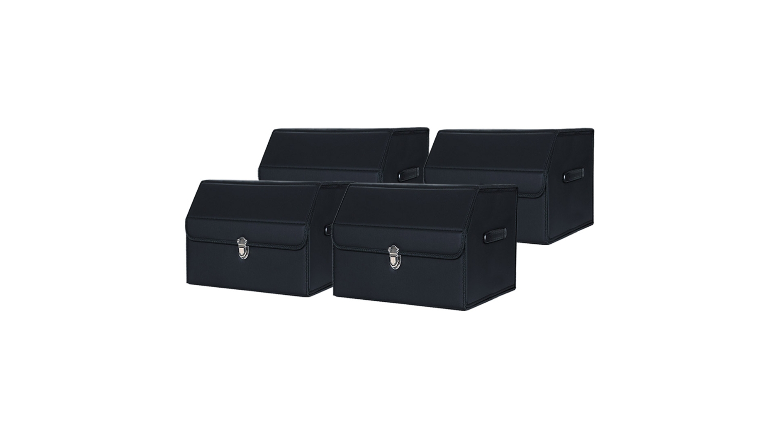 SOGA 4 Piece Black Leather Car Boot Collapsible Foldable Trunk with Lock - Small