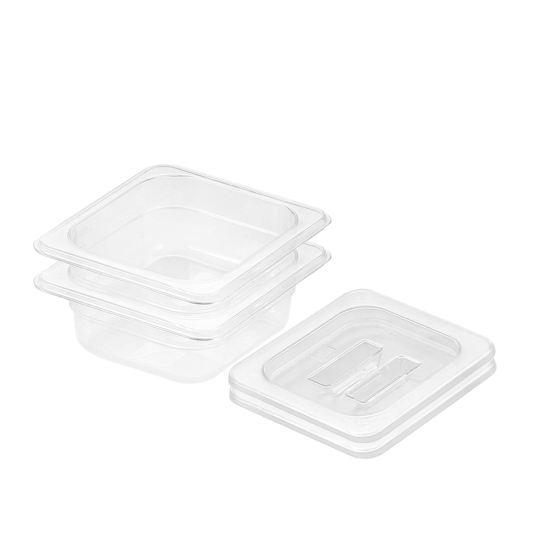 Soga 6.5cm Clear Gastronorm Pan 1/6 Food Tray with Lid - Bundle of 2