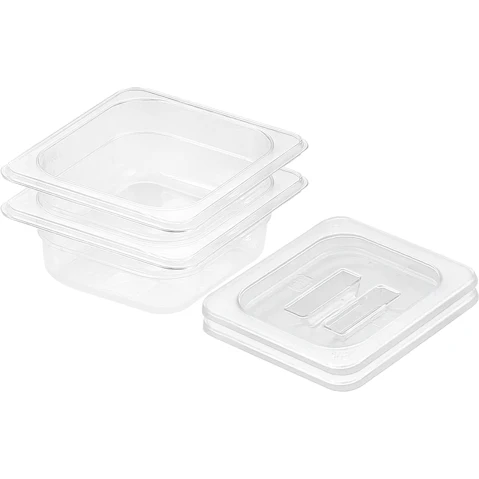 Soga 6.5cm Clear Gastronorm Pan 1/6 Food Tray with Lid - Bundle of 2