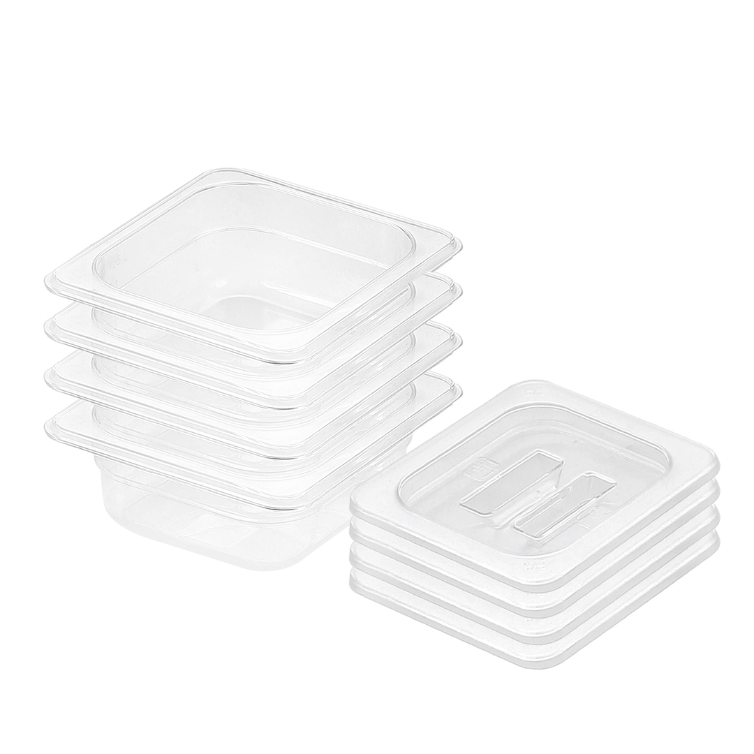 Soga 6.5cm Clear Gastronorm Pan 1/6 Food Tray with Lid - Bundle of 4