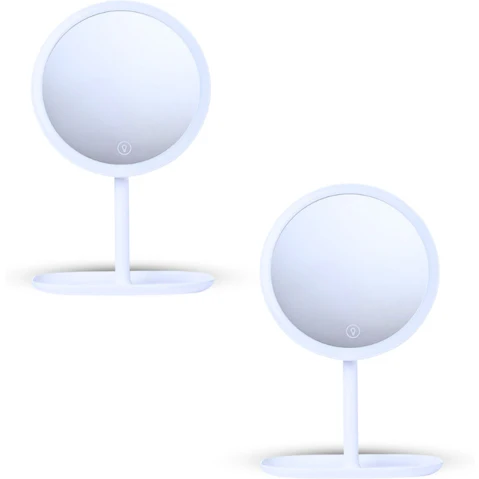 SOGA 2 Piece White Round Smart LED Bedroom Table Tricolor Vanity Mirror with 5x Magnification - 26cm