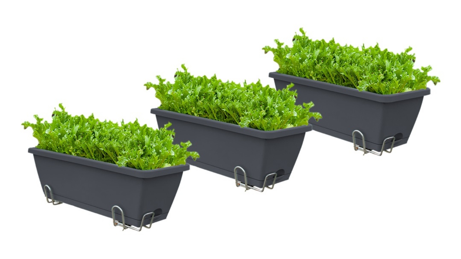 Soga Black Rectangular Planter with Holder - Set of 3