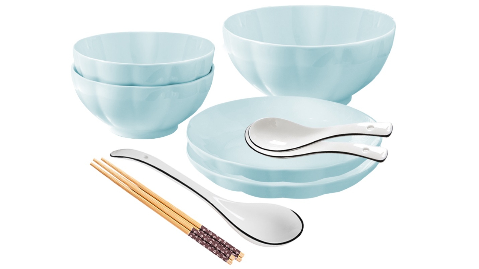 Soga Set of 5 Japanese Style Ceramic Dinnerware Bowl Set - Light Blue