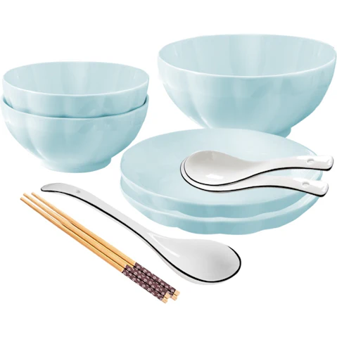 Soga Set of 5 Japanese Style Ceramic Dinnerware Bowl Set - Light Blue