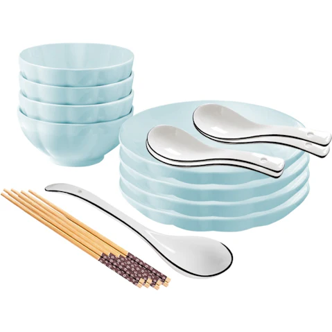 Soga Set of 8 Japanese Style Ceramic Dinnerware Bowl Set - Light Blue
