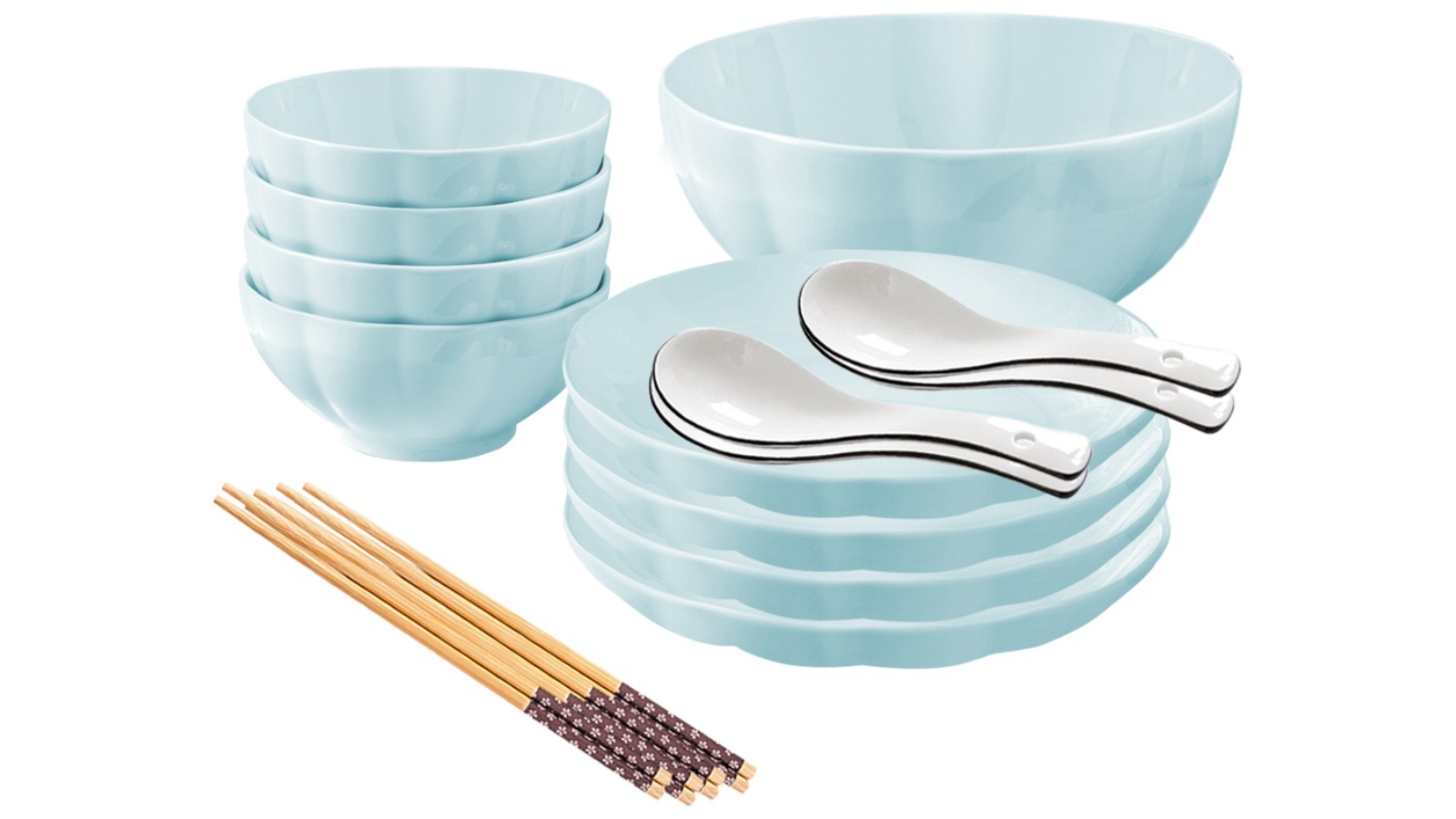 Soga Set of 9 Japanese Style Ceramic Dinnerware Bowl Set - Light Blue