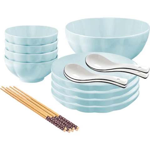 Soga Set of 9 Japanese Style Ceramic Dinnerware Bowl Set - Light Blue