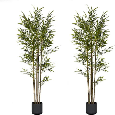 Soga Set of 2 7 Branch Bambusa Vulgaris Artificial Lucky Bamboo Tree Home Accent Decor - 180cm