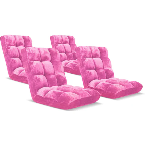 Soga 4 Piece Floor Recliner Folding Lounge Sofa Futon Couch - Light Pink