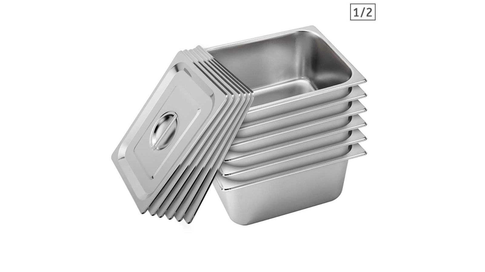 SOGA 6x Gastronorm GN Pan Full Size 1/2 GN Pan 15cm Deep Stainless Steel With Lid