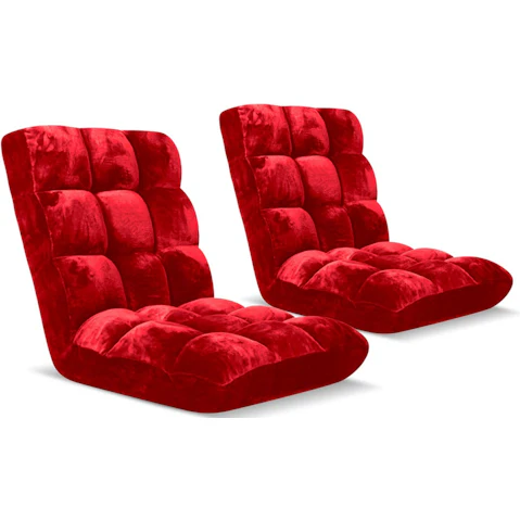 SOGA 2 Piece Floor Recliner Folding Lounge Sofa - Red