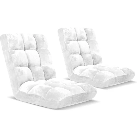 SOGA 2 Piece Floor Recliner Folding Lounge Sofa - White