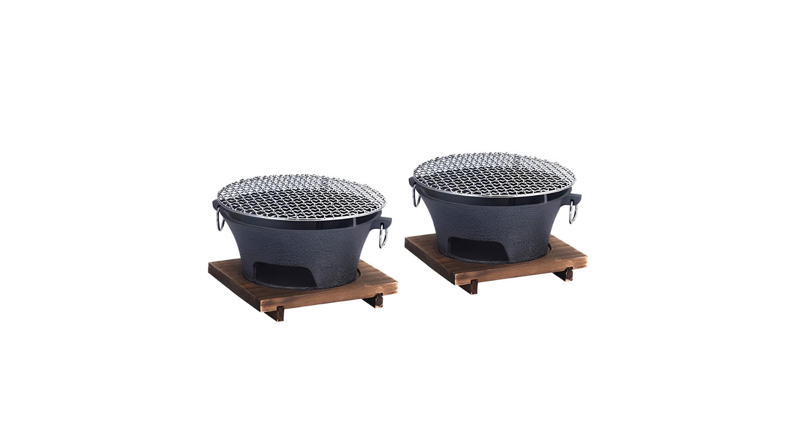 SOGA 2 Piece Cast Iron Round Stove Charcoal Table with Wooden Board - Large