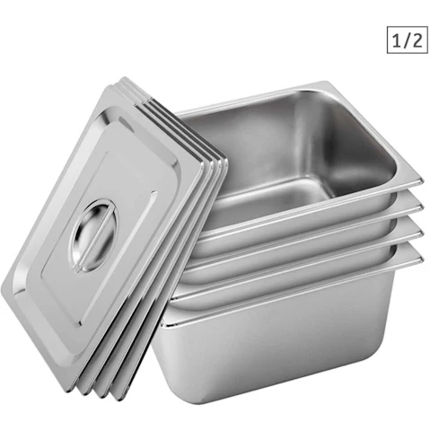 SOGA 4x Gastronorm GN Pan Full Size 1/2 GN Pan 20cm Deep Stainless Steel Tray With Lid