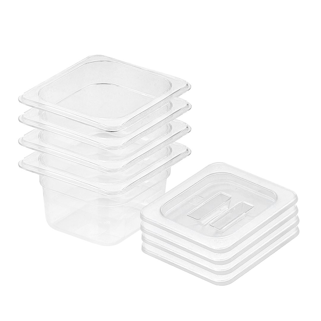 Soga 10cm Clear Gastronorm Pan 1/6 Food Tray with Lid - Bundle of 4