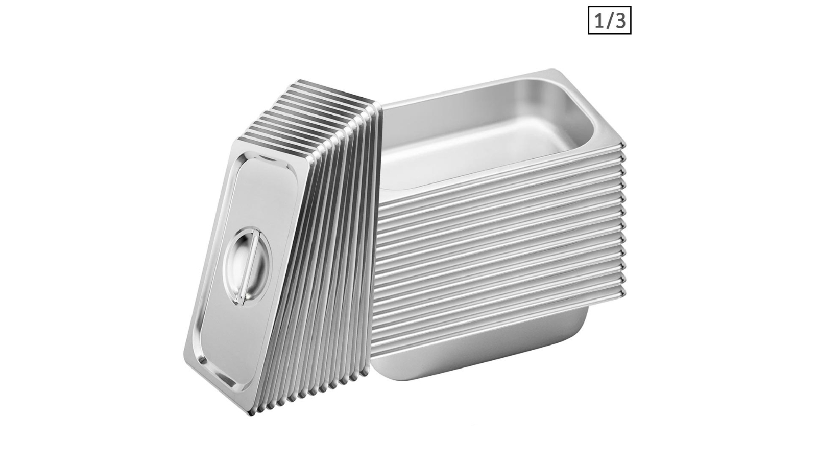 SOGA 12x Gastronorm GN Pan Full Size 1/3 GN Pan 6.5 cm Deep Stainless Steel Tray With Lid