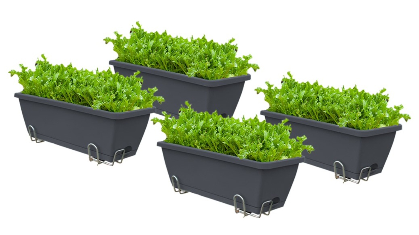 Soga Black Rectangular Planter with Holder - Set of 4