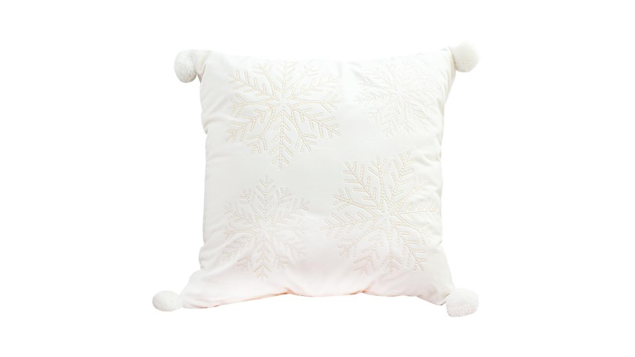 Soga White Christmas Snowflake Ball Square Soft Plush Cushion - 45cm 