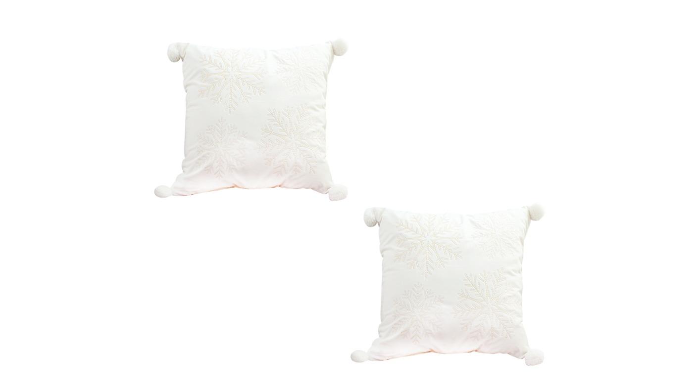 Soga Set of 2 White Christmas Snowflake Soft Plush Cushion - 45cm