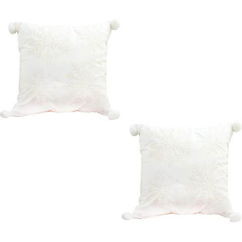 Soga Set of 2 White Christmas Snowflake Soft Plush Cushion - 45cm