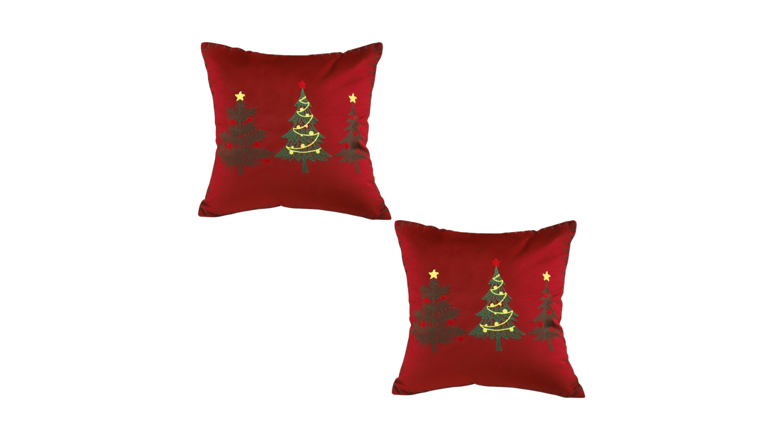 Soga Set of 2 Burgundy Red with 3 Embroidered Christmas Trees Cushion - 45cm 