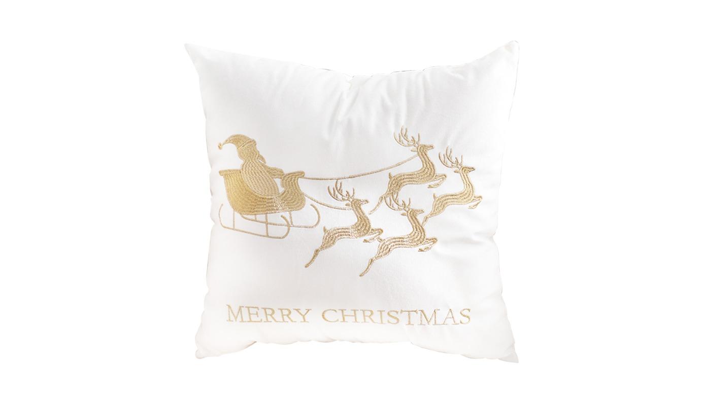 Soga White with Golden Christmas Sleigh Design Festive Cushion - 45cm