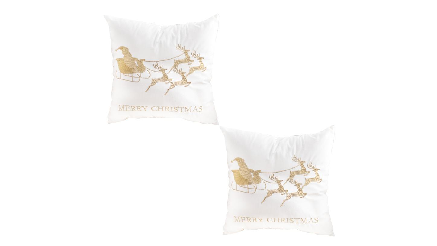 Soga Set of 2 White with Golden Christmas Sleigh Design Cushion - 45cm