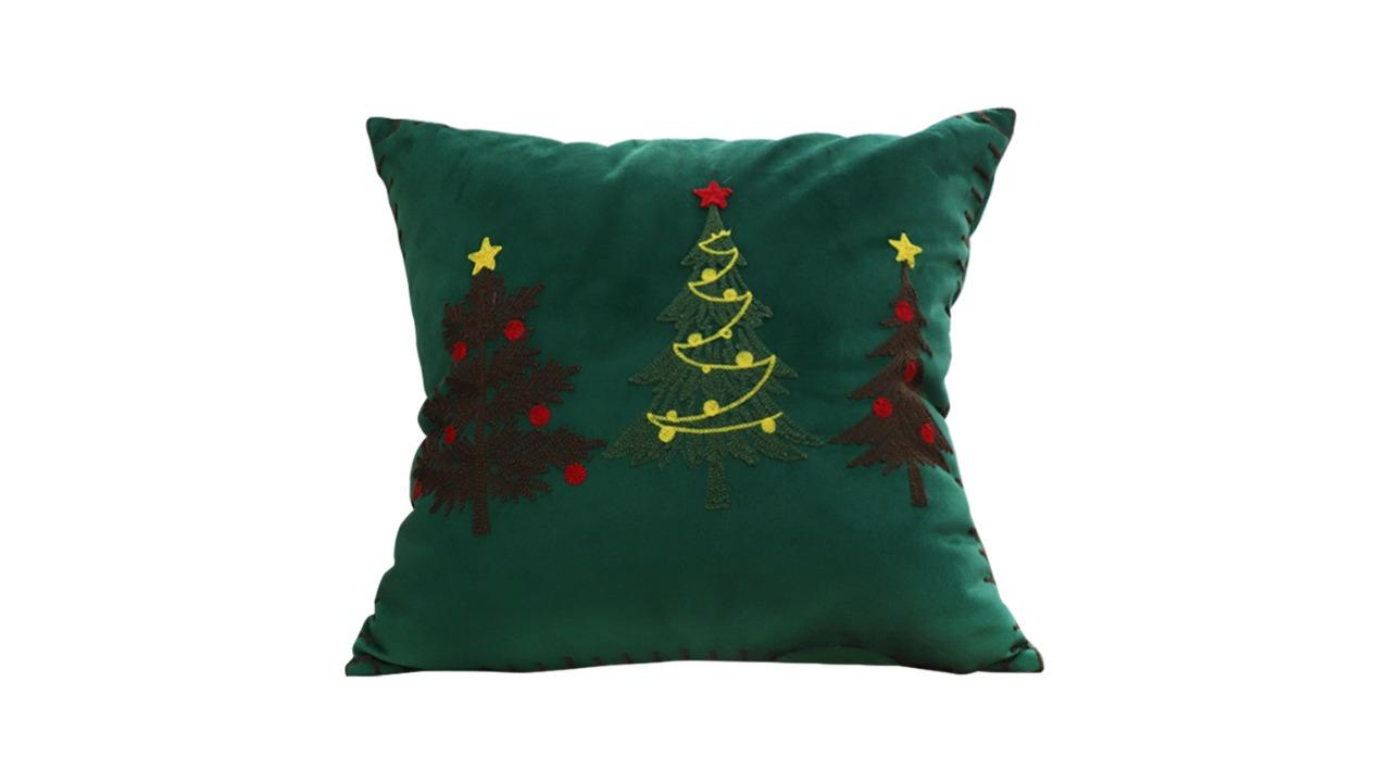Soga Green 3 Embroidered Christmas Trees Cushion - 45cm