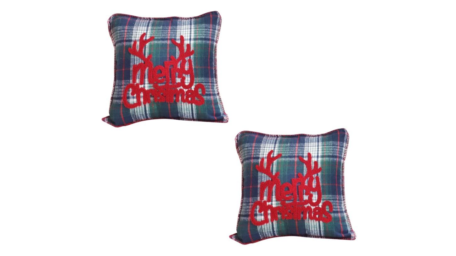 Soga Set of 2 Multi-coloured Christmas Plaid with Antler Design Cushion - 45cm
